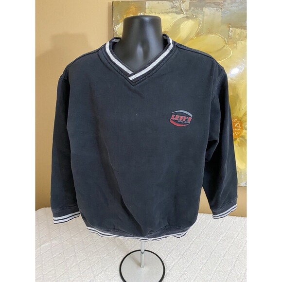 Vintage Levi’s Embroidered Red Logo Black V Neck Sweatshirt Men’s Size Large - Picture 3 of 13